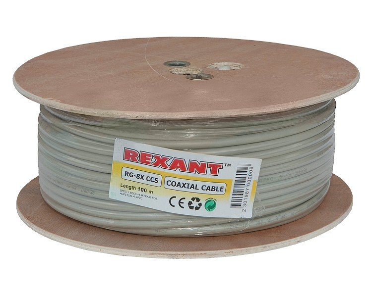 Rexant RG-8X, 50 Ом, CCS/Al/A, 75% (01-2021) кабель радиочастотный