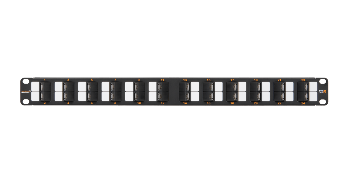 Все NIKOMAX NMC-RP24UE2-AN-1U-BK Коммутационная панель 19", 1U, 24 угловых порта, Кат.6 (Класс E) видеонаблюдения в магазине Vidos Group