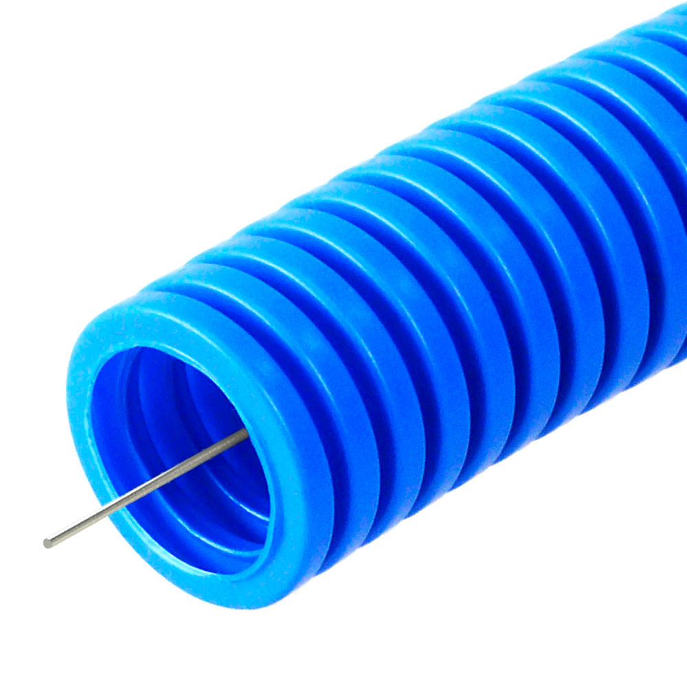 Труба гофрированная ПП безгалогенная (HF) синяя с/з д25 (50м/2600м уп/пал) Строитель