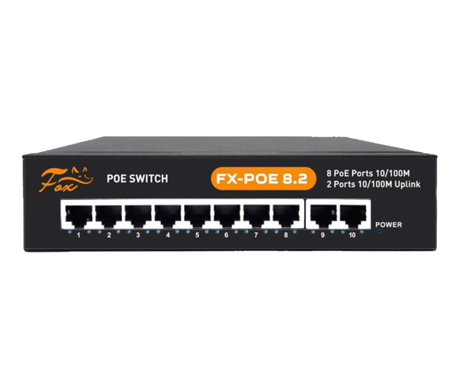 Все Fox FX-POE8.2 коммутатор 10 портов 10/100 Мбит/с, 8хPoE видеонаблюдения в магазине Vidos Group
