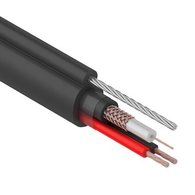 Rexant кВк-п-2+2x0,75 мм², +трОС (Cu/Cu) черный REXANT (01-4107) кабель комбинированный для видеонаблюдения