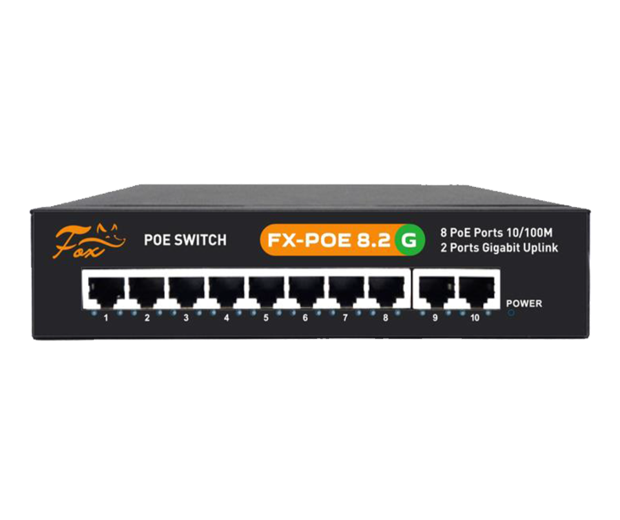 Все Fox FX-POE8.2G коммутатор 10 портов 10/100 Мбит/с, 8хPoE видеонаблюдения в магазине Vidos Group