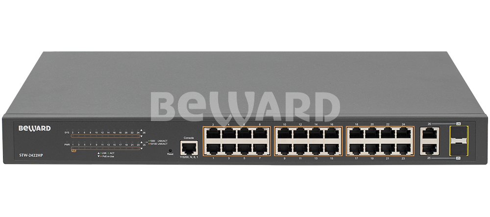 Все Коммутатор Ethernet с поддержкой PoE Beward STW-2422HP видеонаблюдения в магазине Vidos Group